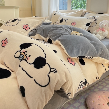 沐慕 2024新款200g加厚牛奶绒四件套 修修狗