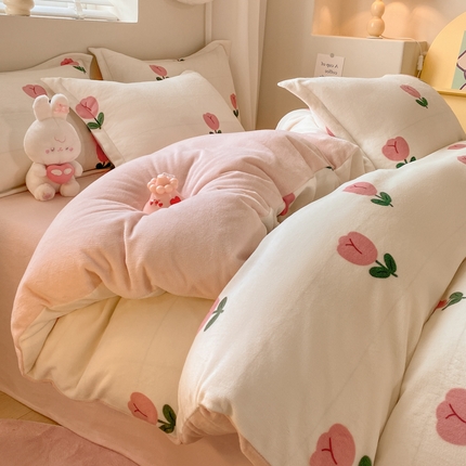 沐慕 2024新款200g加厚牛奶绒四件套 郁金香