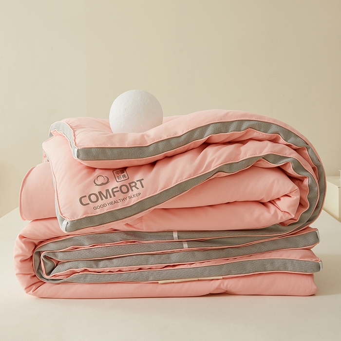 91家纺网 家纺一手货源 找家纺 梦恬佳 2024新款超柔原棉水洗棉立体边大豆被 粉色