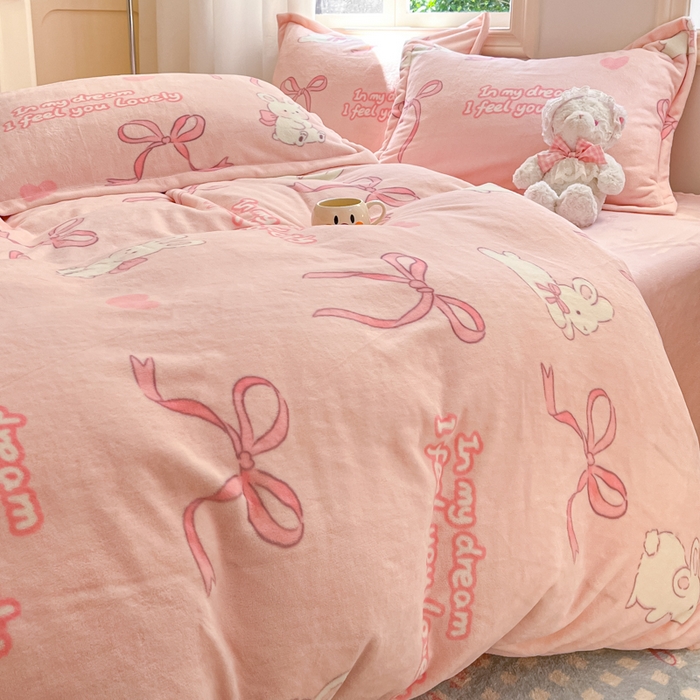 91家纺网 家纺一手货源 找家纺 沐慕 2024新款200g加厚牛奶绒四件套 仙仙兔