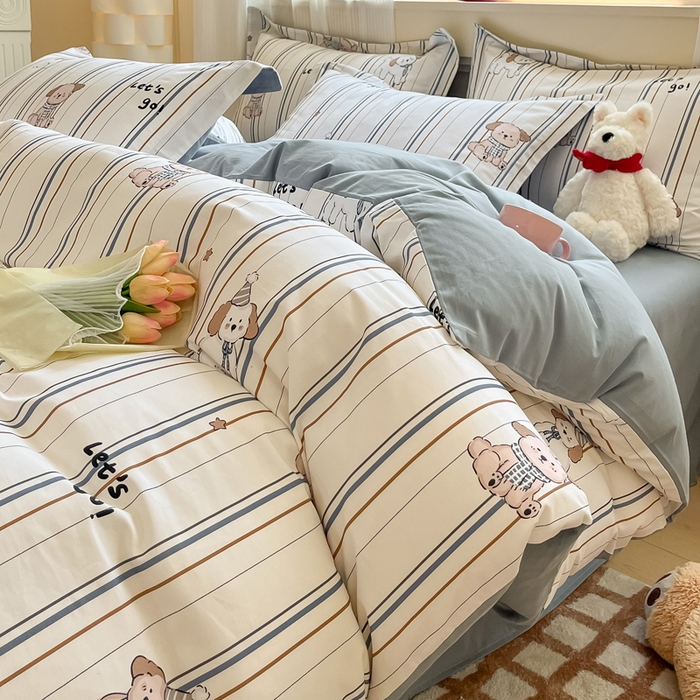 91家纺网 家纺一手货源 找家纺 涵宸家纺 2024新款加厚全棉磨毛印花四件套--罗马系列 A趣味小狗