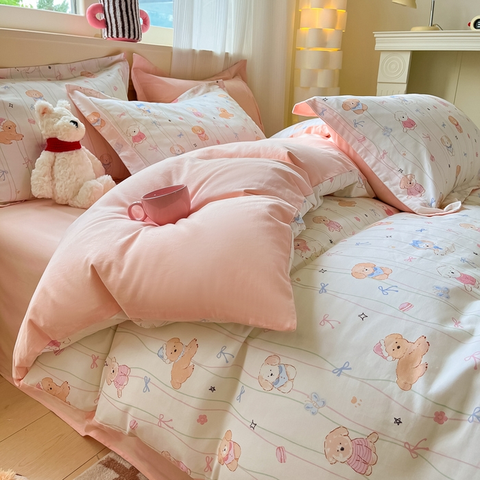 91家纺网 家纺一手货源 找家纺 涵宸家纺 2024新款加厚全棉磨毛印花四件套--罗马系列 A萌趣小狗