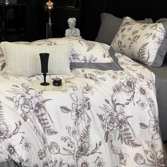 91家纺网 家纺一手货源 找家纺 金麦家纺 2024新款全棉数码印花四件套系列 木槿