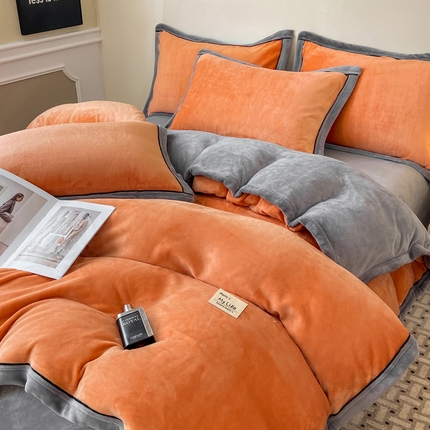 91家纺网 家纺一手货源 找家纺 康纳利 2024新款A类抗菌加厚纯色牛奶绒四件套 火栗色+雅士灰