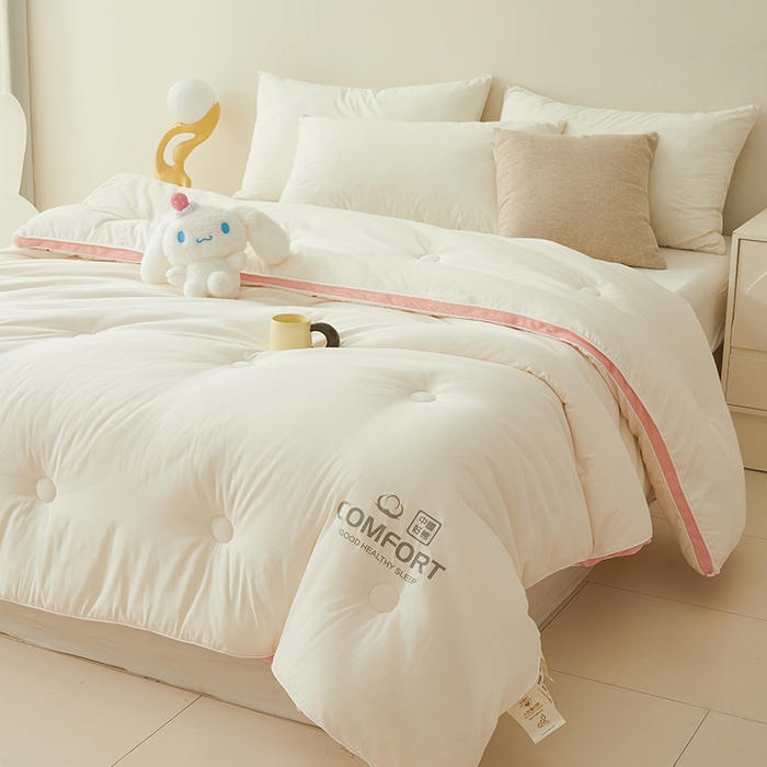91家纺网 家纺一手货源 找家纺 梦恬佳 2024新款超柔原棉水洗棉立体边大豆被 白色
