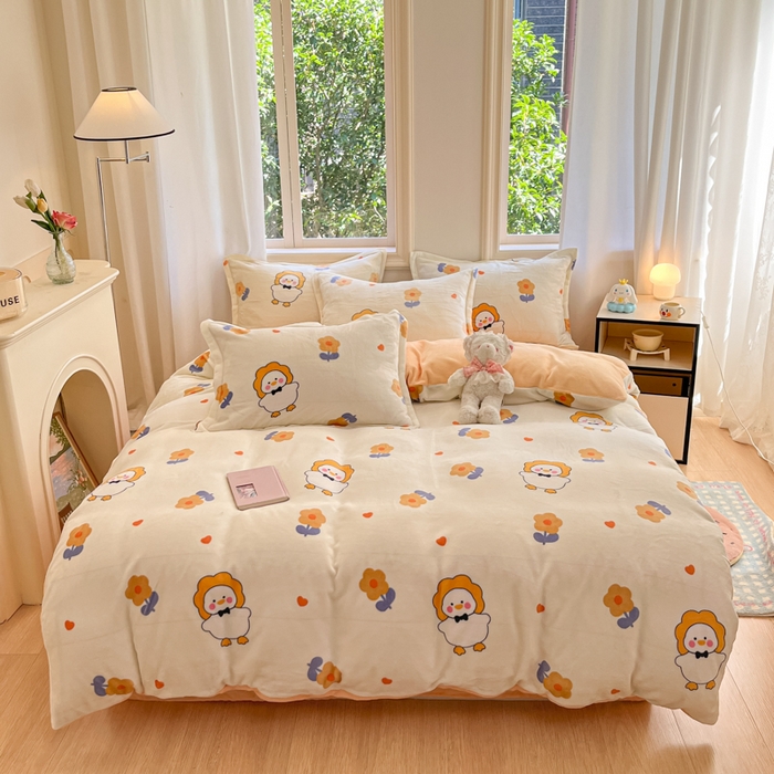 91家纺网 家纺一手货源 找家纺 沐慕 2024新款200g加厚牛奶绒四件套 萌萌鸭