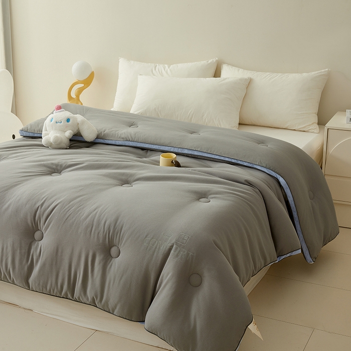 91家纺网 家纺一手货源 找家纺 梦恬佳 2024新款超柔原棉水洗棉立体边大豆被 灰色