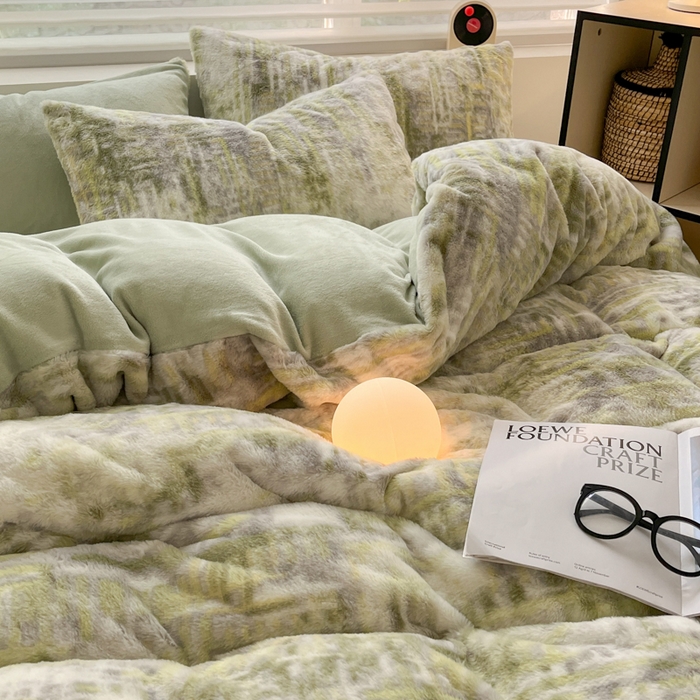 91家纺网 家纺一手货源 找家纺 金爱家 2024新款立体牛奶绒兔毛绒印花四件套 兔毛印花-纹理绿