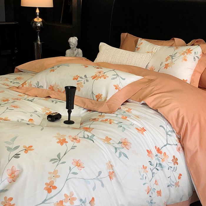 91家纺网 家纺一手货源 找家纺 金麦家纺 2024新款全棉数码印花四件套系列 兰俏