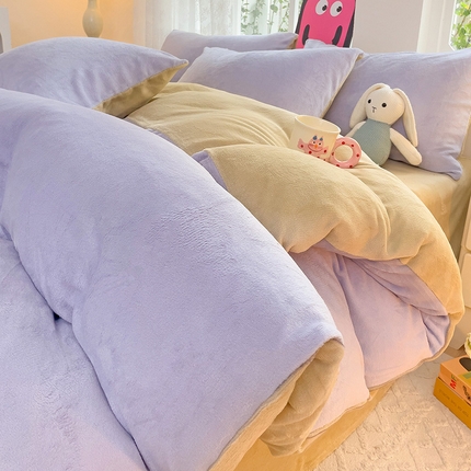 91家纺网 家纺一手货源 找家纺 （总）麦瑞家纺 2024新款纯色双拼牛奶绒四件套