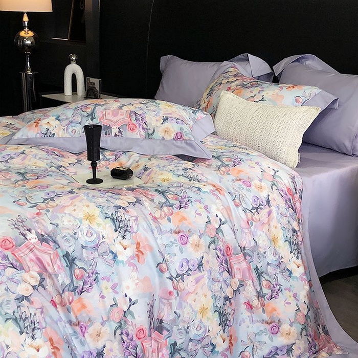 91家纺网 家纺一手货源 找家纺 金麦家纺 2024新款全棉数码印花四件套系列 花团锦簇