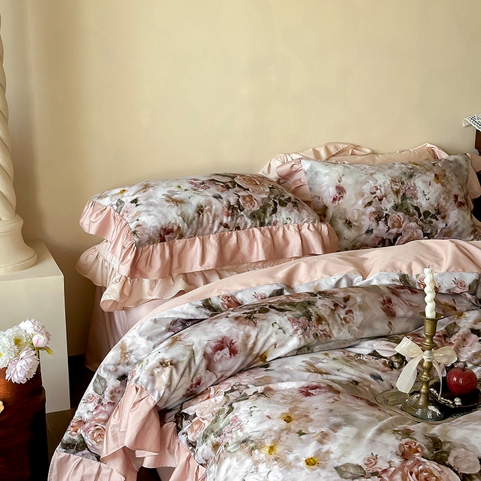 91家纺网 家纺一手货源 找家纺 窝米 2024新款100支数码长绒棉花边工艺款四件套-璐菲 璐菲-古巴纱色