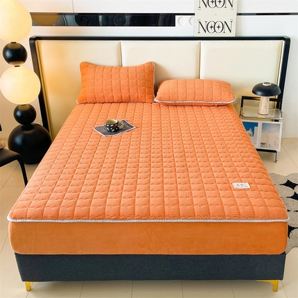 恒爱家纺 2024新款A类良品牛奶绒夹棉床笠 良品-奶油橘