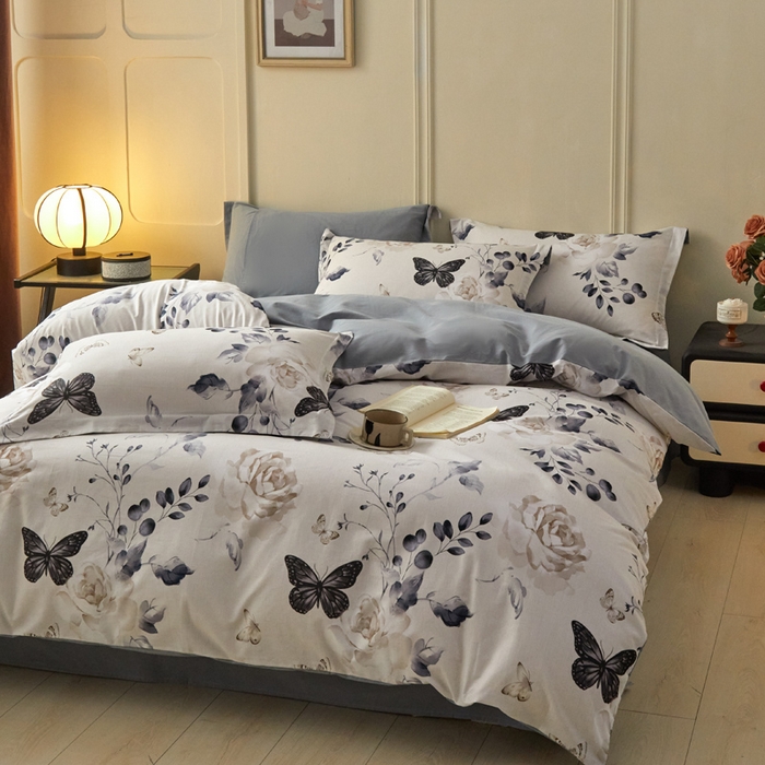 91家纺网 家纺一手货源 找家纺 涵宸家纺 2024新款加厚全棉磨毛印花四件套--罗马系列 F蝶恋花