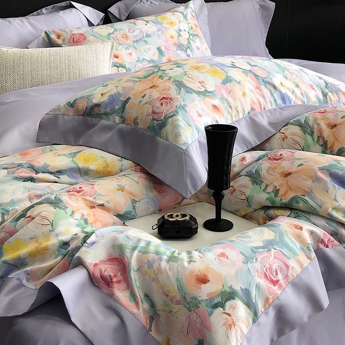 91家纺网 家纺一手货源 找家纺 金麦家纺 2024新款全棉数码印花四件套系列 花香悠然