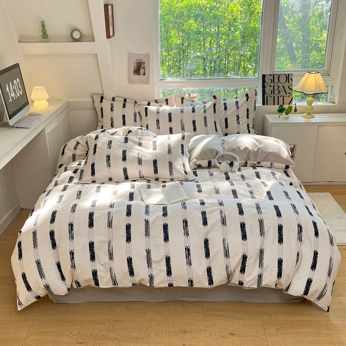 91家纺网 家纺一手货源 找家纺 涵宸家纺 2024新款加厚全棉磨毛印花四件套--罗马系列 D简格