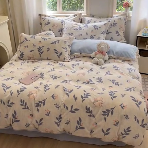 91家纺网 家纺一手货源 找家纺 沐慕 2024新款200g加厚牛奶绒四件套 兔稚