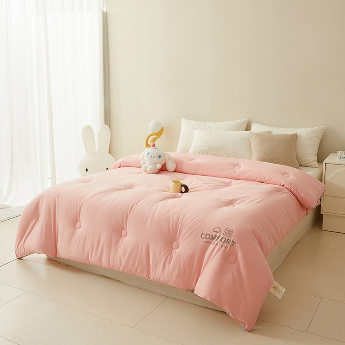 91家纺网 家纺一手货源 找家纺 梦恬佳 2024新款超柔原棉水洗棉立体边大豆被 粉色