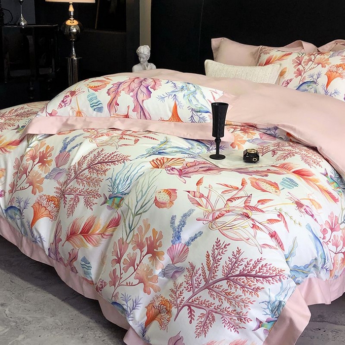 91家纺网 家纺一手货源 找家纺 金麦家纺 2024新款全棉数码印花四件套系列 梦田