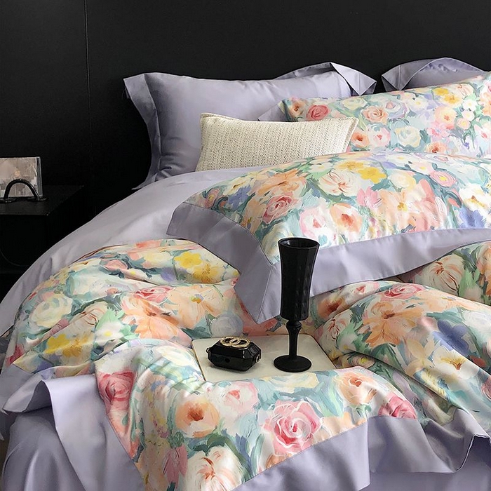 91家纺网 家纺一手货源 找家纺 金麦家纺 2024新款全棉数码印花四件套系列 花香悠然