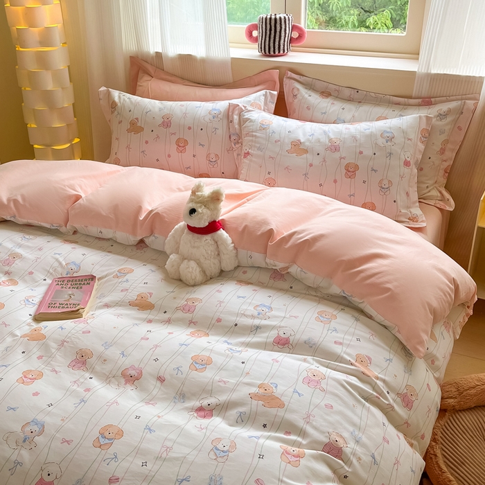 91家纺网 家纺一手货源 找家纺 涵宸家纺 2024新款加厚全棉磨毛印花四件套--罗马系列 A萌趣小狗