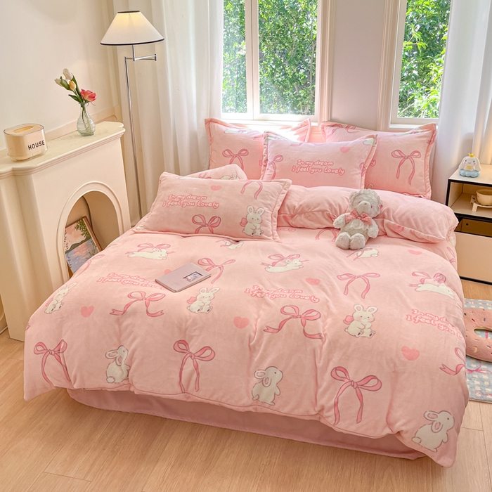 91家纺网 家纺一手货源 找家纺 沐慕 2024新款200g加厚牛奶绒四件套 仙仙兔