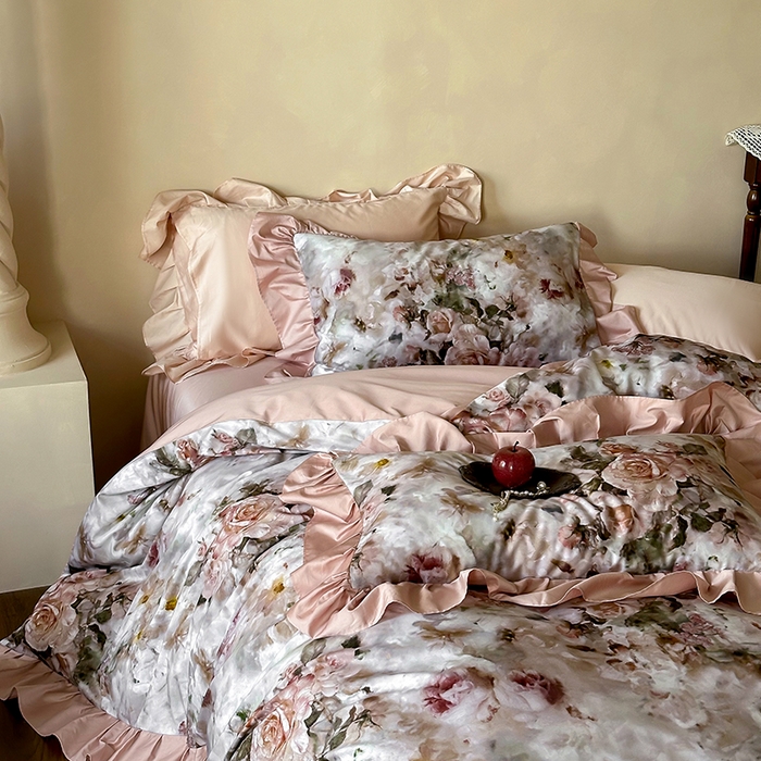 91家纺网 家纺一手货源 找家纺 （总）窝米 2024新款100支数码长绒棉花边工艺款四件套-璐菲