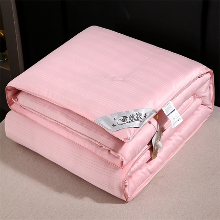 91家纺网 家纺一手货源 找家纺 前程家纺 2025新款120S全棉缎条被子母被二合一双胎被拉链款冬被春秋被 锻条--玉色