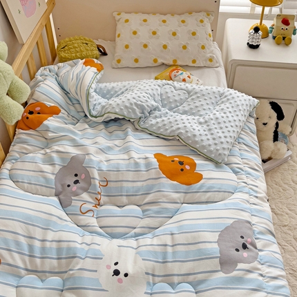 沁童儿童用品店 2024新款水洗双层纱儿童豆豆被被子被芯 条纹小熊