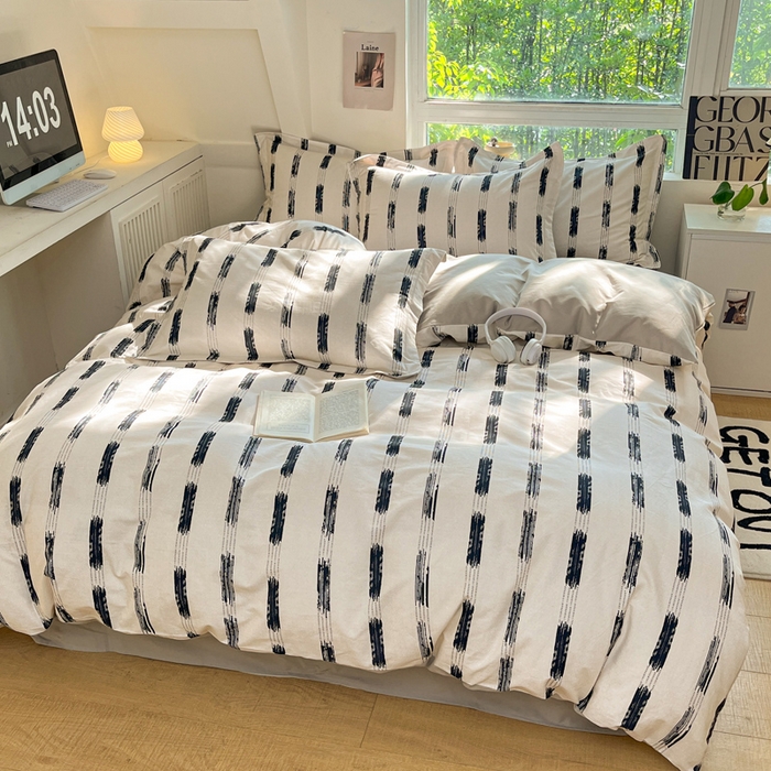 91家纺网 家纺一手货源 找家纺 涵宸家纺 2024新款加厚全棉磨毛印花四件套--罗马系列 D简格