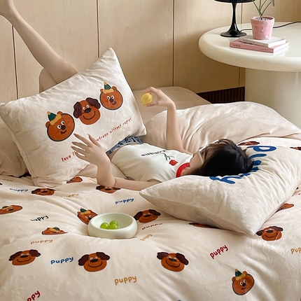 羚羊语家纺 2024新款ins博主风牛奶绒四件套数码印花小红书爆款秋冬加厚宝宝绒婴儿绒法莱绒法兰绒珊瑚绒三件套 皮皮伙伴