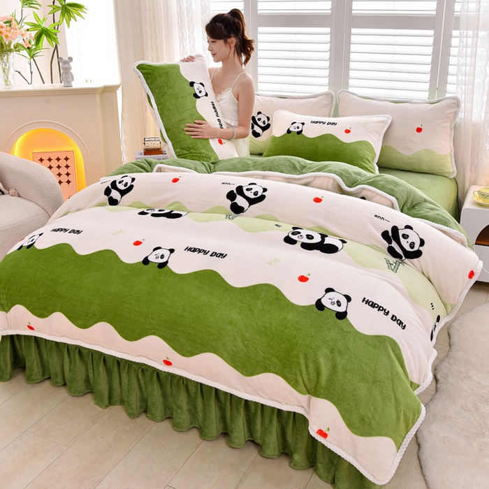 91家纺网 家纺一手货源 找家纺 梦莱情 2024新款190克7斤半牛奶绒四件套乐乐花园