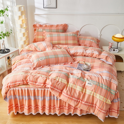 91家纺网 家纺一手货源 找家纺 缦彩 2024新款全棉纯棉夹棉床笠式床裙四件套 多-芬桔