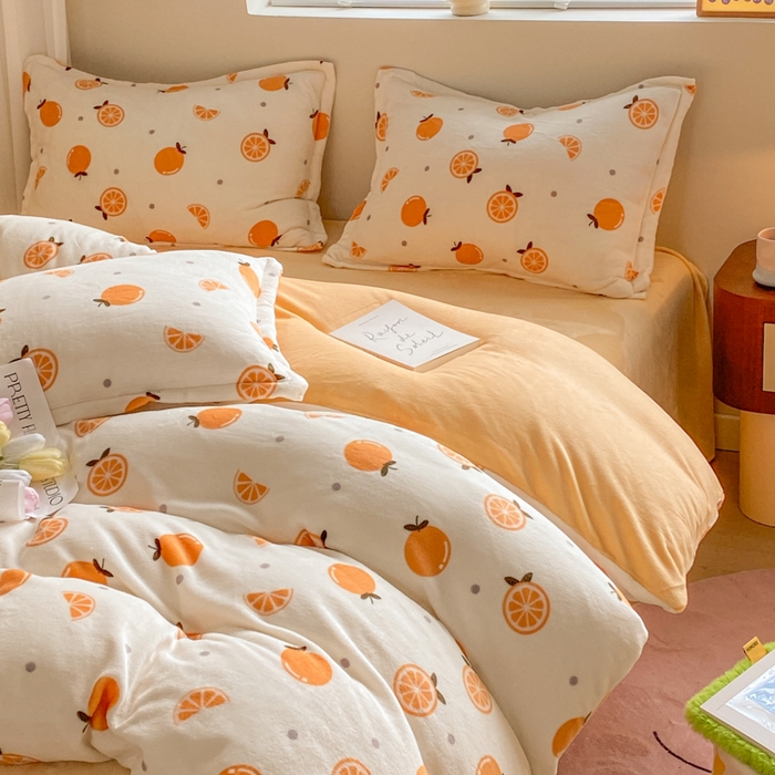 91家纺网 家纺一手货源 找家纺 沐慕 2024新款200g加厚牛奶绒四件套 小橙子