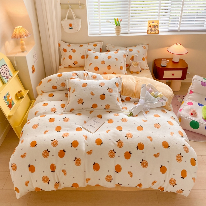 91家纺网 家纺一手货源 找家纺 沐慕 2024新款200g加厚牛奶绒四件套 小橙子