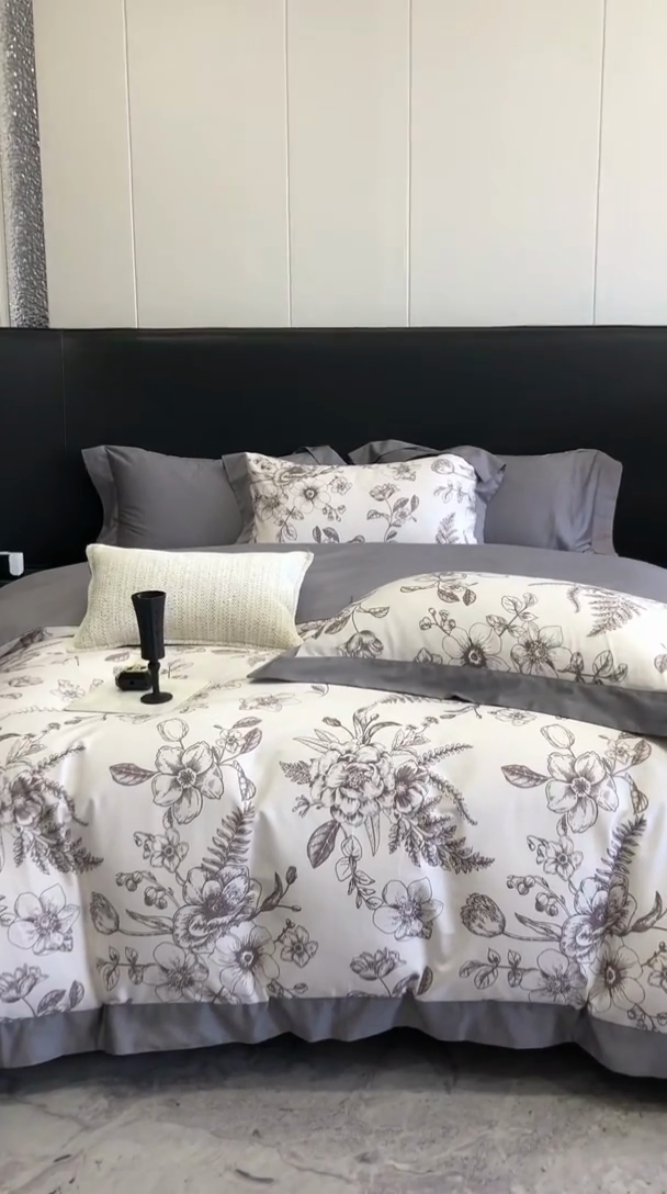 91家纺网 家纺一手货源 找家纺 金麦家纺 2024新款全棉数码印花四件套系列 木槿