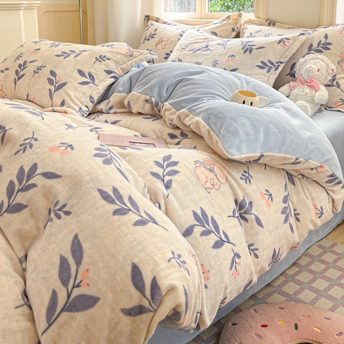 91家纺网 家纺一手货源 找家纺 沐慕 2024新款200g加厚牛奶绒四件套 兔稚