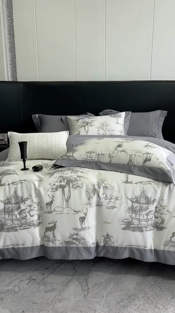 91家纺网 家纺一手货源 找家纺 金麦家纺 2024新款全棉数码印花四件套系列 克洛伊