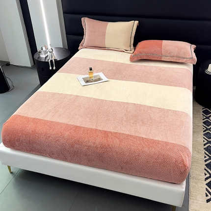 91家纺网 家纺一手货源 找家纺 网客家纺 2024新款高克重暖茸绒色织提花床笠-泰瑞莎 泰瑞莎床笠-粉