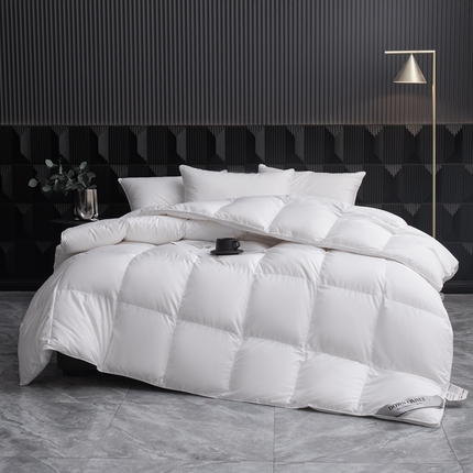 91家纺网 家纺一手货源 找家纺 泳鹅羽绒 2024新款柔赛丝立体羽绒被子被芯 白色