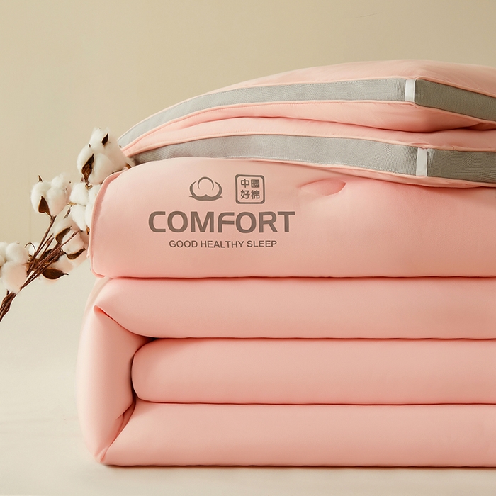 91家纺网 家纺一手货源 找家纺 梦恬佳 2024新款超柔原棉水洗棉立体边大豆被 粉色