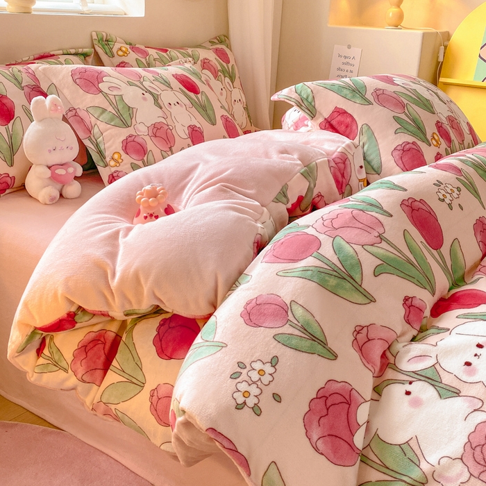 91家纺网 家纺一手货源 找家纺 沐慕 2024新款200g加厚牛奶绒四件套 莫奈花园