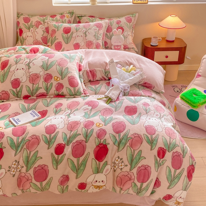 91家纺网 家纺一手货源 找家纺 沐慕 2024新款200g加厚牛奶绒四件套 莫奈花园