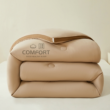 91家纺网 家纺一手货源 找家纺 梦恬佳 2024新款超柔原棉水洗棉立体边大豆被 驼色