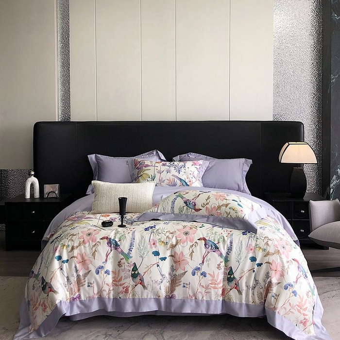 91家纺网 家纺一手货源 找家纺 金麦家纺 2024新款全棉数码印花四件套系列 鸟语花香