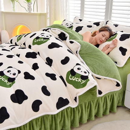 梦莱情 2024新款190克7斤半牛奶绒四件套小熊猫