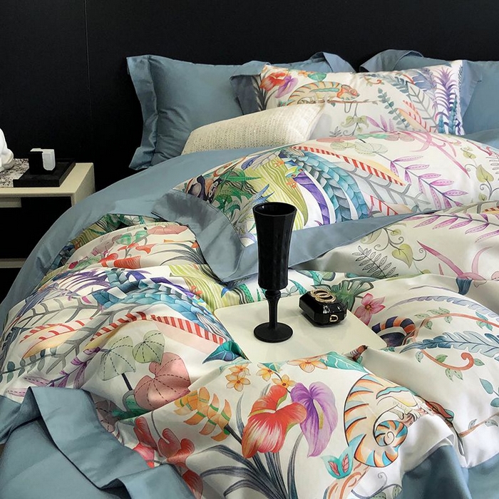 91家纺网 家纺一手货源 找家纺 金麦家纺 2024新款全棉数码印花四件套系列 盛夏