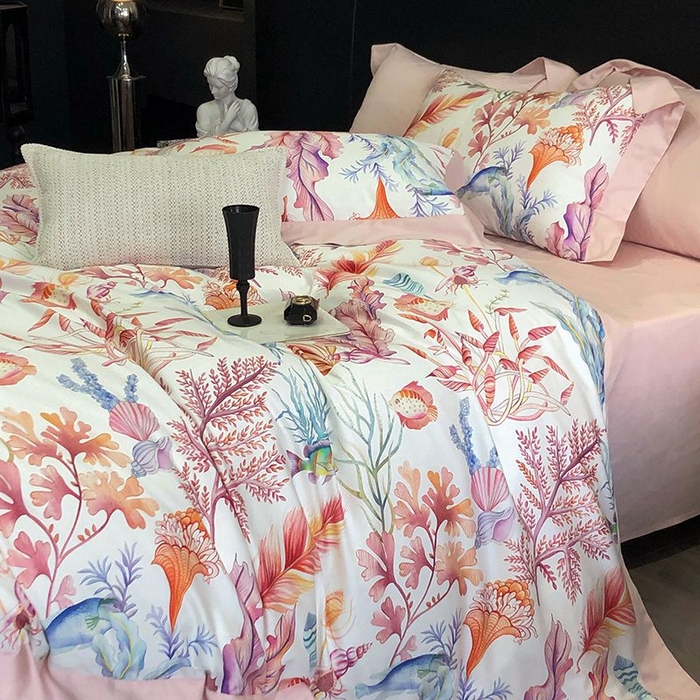 91家纺网 家纺一手货源 找家纺 金麦家纺 2024新款全棉数码印花四件套系列 梦田