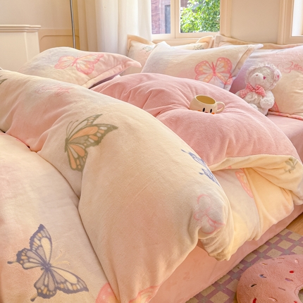 91家纺网 家纺一手货源 找家纺 （总）沐慕 2024新款200g加厚牛奶绒四件套