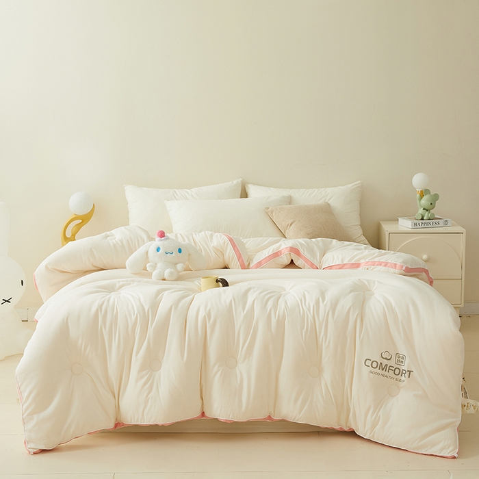 91家纺网 家纺一手货源 找家纺 梦恬佳 2024新款超柔原棉水洗棉立体边大豆被 白色